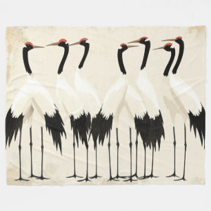 Japanse Kraanvogels op Beige Fleece Deken