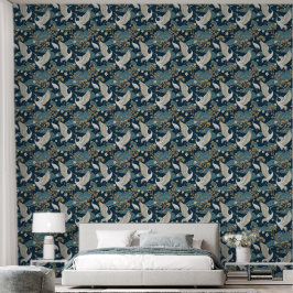 Japanse Kraanvogels op Marineblauw Behang