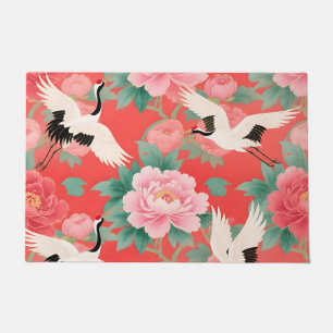 Japanse Kraanvogels Pioenrozen Rood Chinoiserie El Deurmat