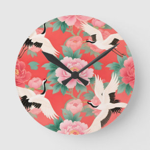 Japanse Kraanvogels Pioenrozen Rood Chinoiserie El Ronde Klok