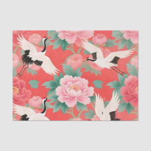 Japanse Kraanvogels Pioenrozen Rood Chinoiserie El Tissuepapier