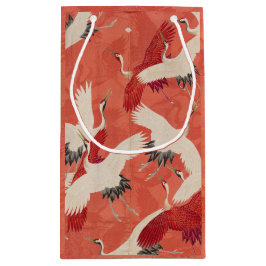 Japanse kraanvogels rode kimono geschenk tas klein cadeauzakje