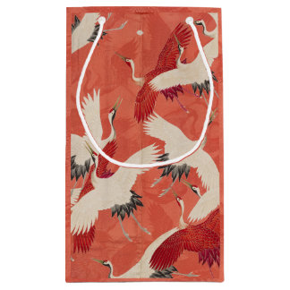 Japanse kraanvogels rode kimono geschenk tas klein cadeauzakje