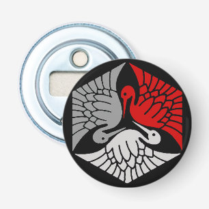 Japanse Kraanvogels, Rood, Grijs en Zwart Button Flesopener