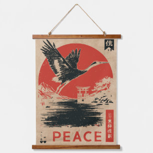Japanse kraanvredeskunst Wabi Sabi Red Sun Hangend Wandkleed