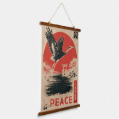 Japanse kraanvredeskunst | Wabi Sabi Red Sun Hangend Wandkleed (Gebogen)