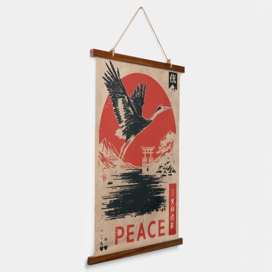 Japanse kraanvredeskunst | Wabi Sabi Red Sun Hangend Wandkleed (Gebogen)