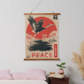 Japanse kraanvredeskunst | Wabi Sabi Red Sun Hangend Wandkleed (Slaapkamer)