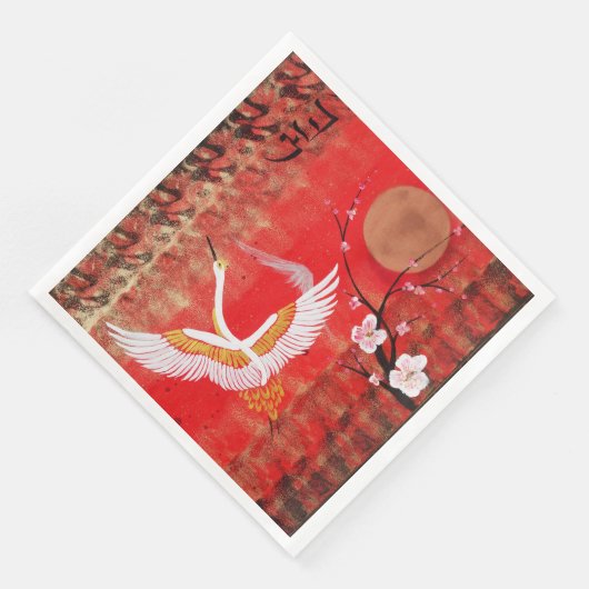 Japanse kraanzon Japanse sakurroodschilderij Servet (Hoek)