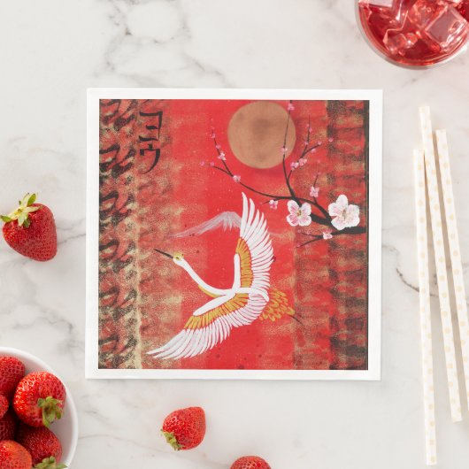 Japanse kraanzon Japanse sakurroodschilderij Servet (Insitu)