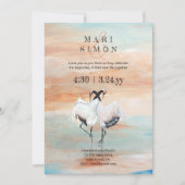 Japanse kranen, beige, turquoise bruiloft kaart (Voorkant)