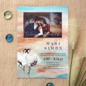 Japanse kranen, beige, turquoise bruiloft kaart
