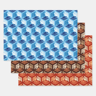 Japanse kranen, blauw & wit, bruin, Oranje Inpakpapier Vel