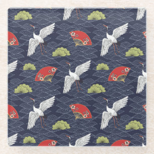 Japanse kranen en ventilatoren:  Patroon Glazen Onderzetter