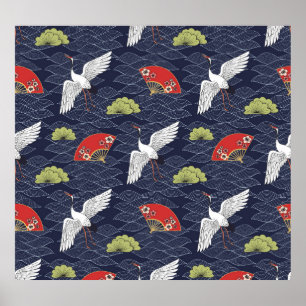 Japanse kranen en ventilatoren:  Patroon Poster