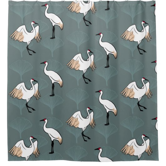 Japanse kranen & Gingko bladeren Douchegordijn (Voorkant)