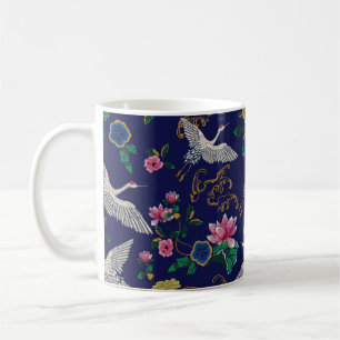 Japanse kranen, golven en bloemen. Embroiderziekte Koffiemok