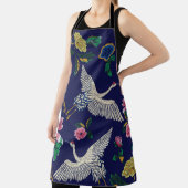 Japanse kranen, golven en bloemen. Embroiderziekte Schort (Insitu)