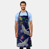 Japanse kranen, golven en bloemen. Embroiderziekte Schort (Gedragen)