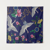 Japanse kranen, golven en bloemen. Embroiderziekte Wandkleed (Voorkant (horizontaal))