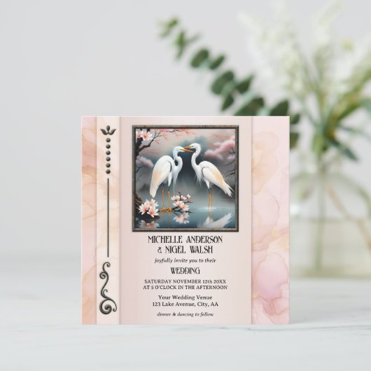 Japanse kranen gret romantische bruiloft kaart (Staand voorkant)