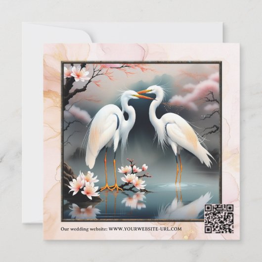 Japanse kranen gret romantische bruiloft kaart (Achterkant)