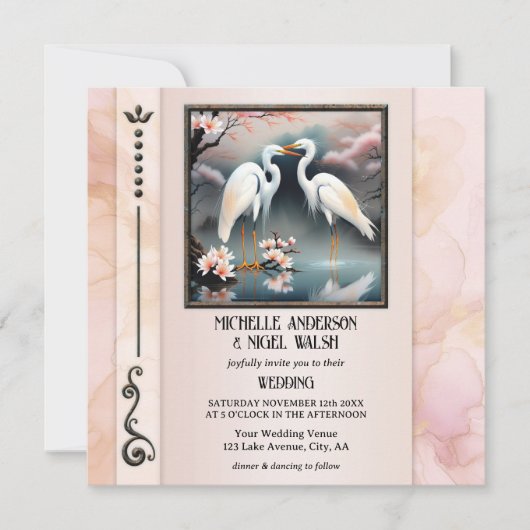 Japanse kranen gret romantische bruiloft kaart (Voorkant)