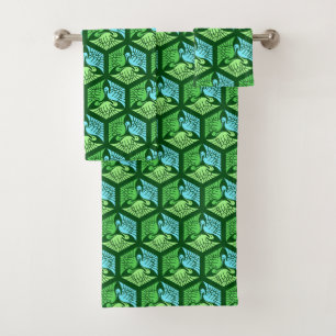 Japanse kranen, Jade Green en Light Blue Bad Handdoek