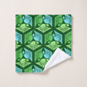 Japanse kranen, Jade Green en Light Blue Bad Handdoek (Wasdoekje)