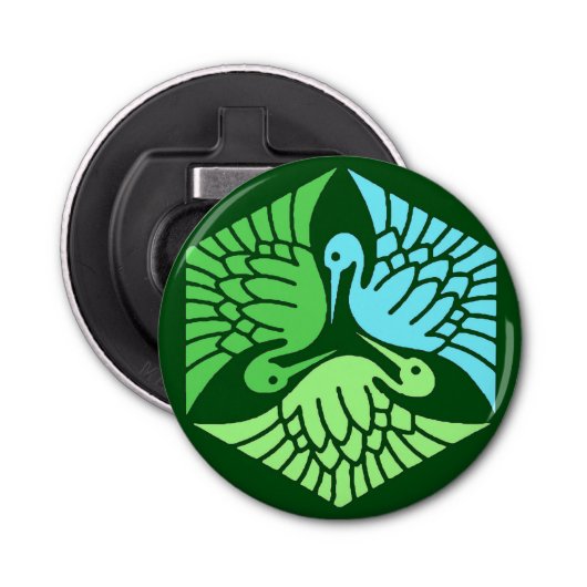 Japanse kranen, Jade Green en Light Blue Button Flesopener (Voorkant)