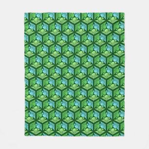 Japanse kranen, Jade Green en Light Blue Fleece Deken