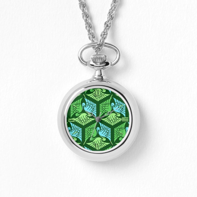Japanse kranen, Jade Green en Light Blue Horloge (Voorkant)