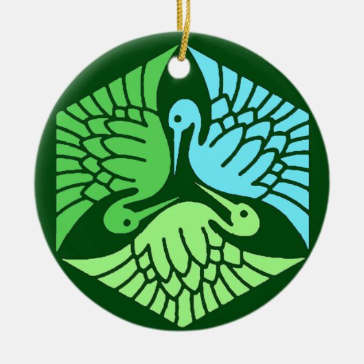 Japanse kranen, Jade Green en Light Blue Keramisch Ornament (Voorkant)