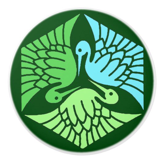 Japanse kranen, Jade Green en Light Blue Keramische Knop (Voorkant)