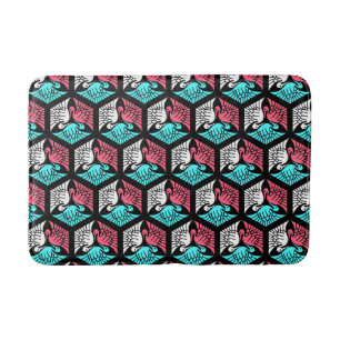 Japanse kranen, koraal, Turquoise en zwart Badmat