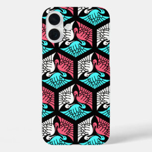 Japanse kranen, koraal, Turquoise en zwart iPhone 16 Plus Hoesje