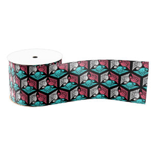 Japanse kranen, koraal, Turquoise en zwart Grosgrain Lint