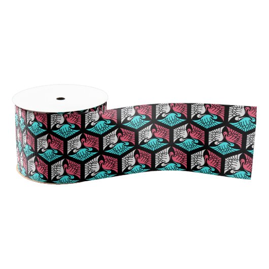 Japanse kranen, koraal, Turquoise en zwart Grosgrain Lint (Spoel)