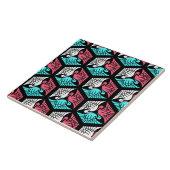 Japanse kranen, koraal, Turquoise en zwart Tegeltje (Zijkant)