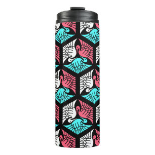 Japanse kranen, koraal, Turquoise en zwart Thermosbeker