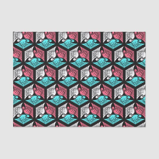 Japanse kranen, koraal, Turquoise en zwart Tissuepapier (Voorkant)