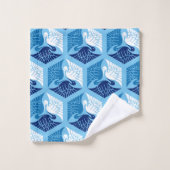 Japanse kranen, marine, wit en lichtblauw bad handdoek (Wasdoekje)