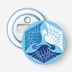 Japanse kranen, marine, wit en lichtblauw button flesopener