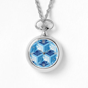 Japanse kranen, marine, wit en lichtblauw horloge