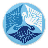 Japanse kranen, marine, wit en lichtblauw keramische knop (Voorkant)