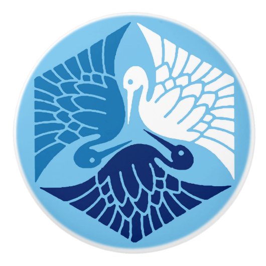 Japanse kranen, marine, wit en lichtblauw keramische knop (Voorkant)