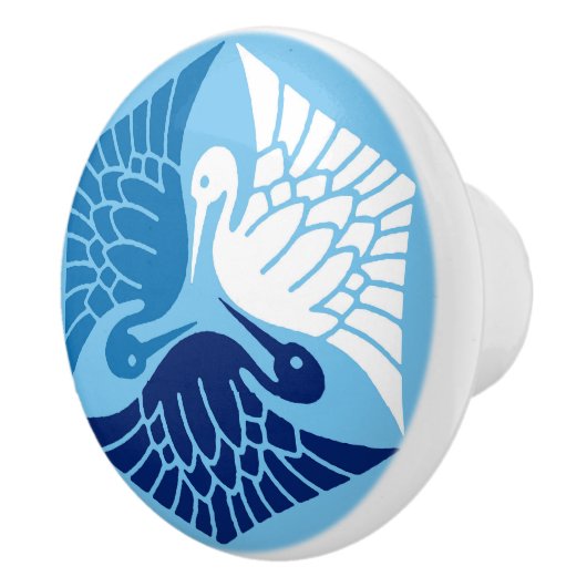 Japanse kranen, marine, wit en lichtblauw keramische knop (Rechts)