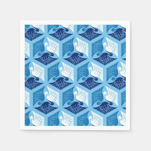 Japanse kranen, marine, wit en lichtblauw servetten