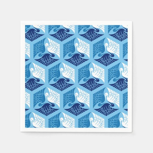 Japanse kranen, marine, wit en lichtblauw servetten (Voorkant)