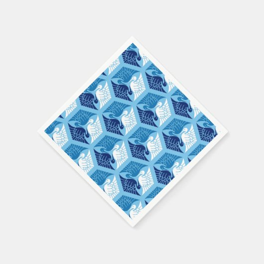 Japanse kranen, marine, wit en lichtblauw servetten (Hoek)